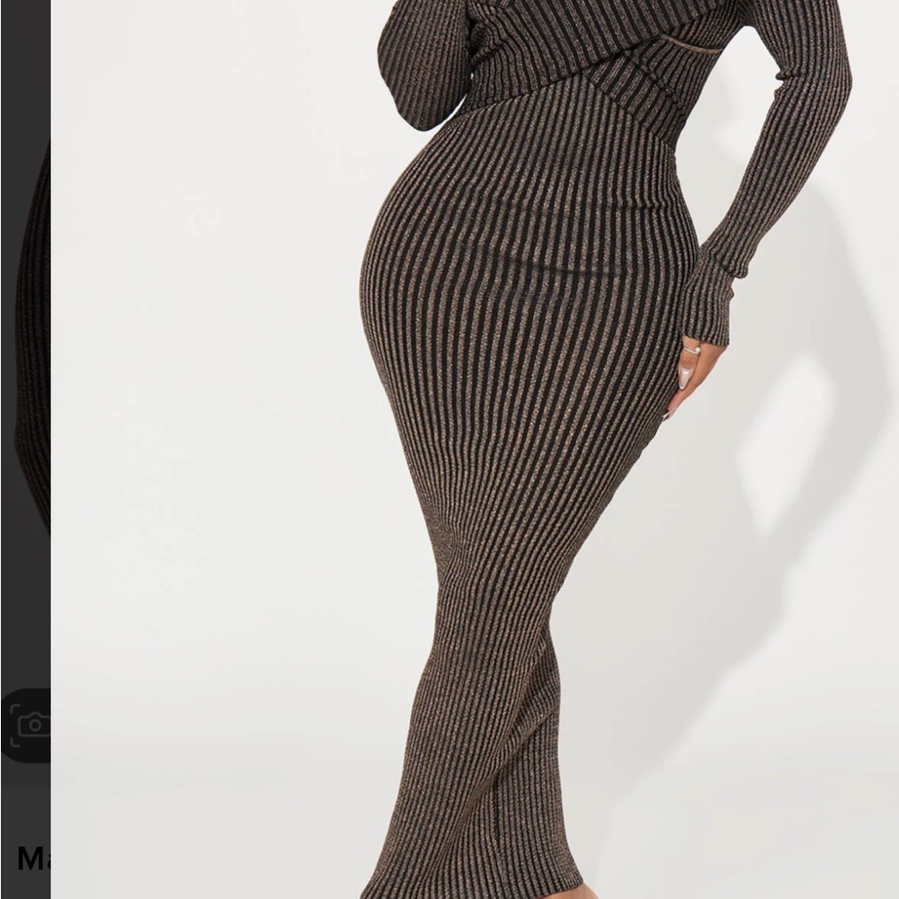Elegant Black and Brown Striped Dress